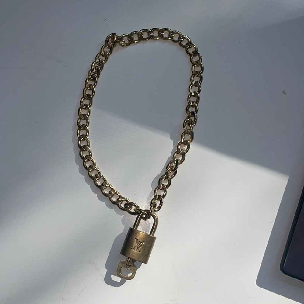 Louis Vuitton Padlock Stainless Steel Cuban Link Necklace